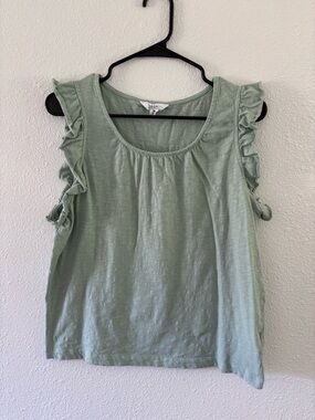 Nicole Miller Sage Green Ruffle Sleeve Tank Top with Scoop Neck